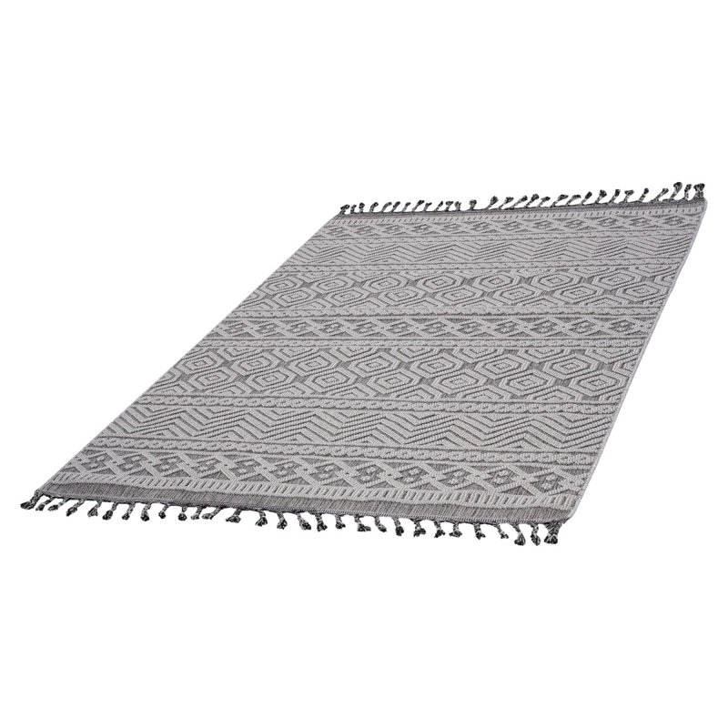 5X7 Area Rug Geometric Indoor-Outdoor, White/Gray, Rectangle 5'3" x 7'6"
