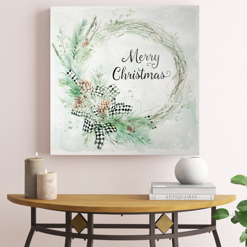 «Merry Christmas Pine Wreath», art textuel, H 24 po x l 24 po x P 1,5 po, Toile tendue