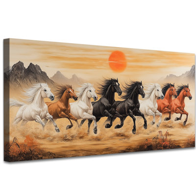 Horse Wall Art - Running Horses Canvas Art for Home Aesthetic, Premium Horse-Picture Wall Painting for Office or Room Decoration with Pine Frame Wrapped Elegant Print, 12×24 inches
