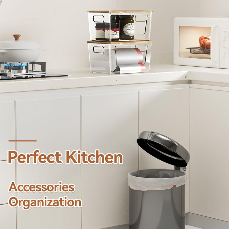 2-Pack Stackable Trash Bag Holder With Bamboo Lid, Extra-Large Dispenser For Kitchen, Laundry Room, Or Under Sink Storage