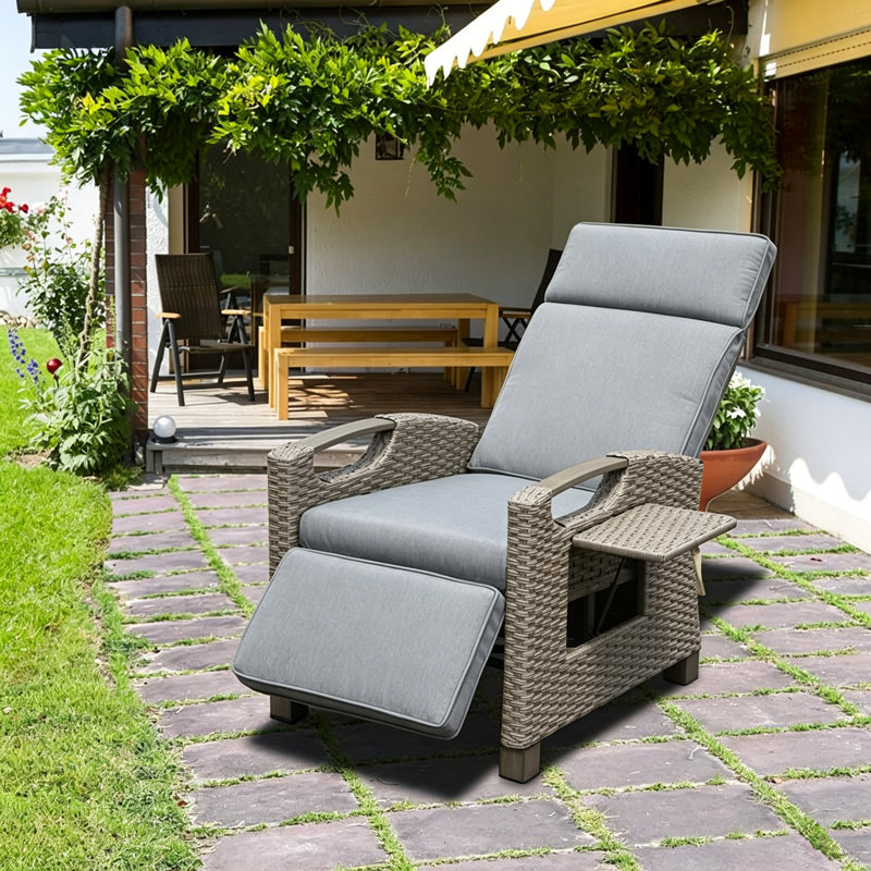 Chaise longue réglable en résine tressée pour l'extérieur Henry, Gris