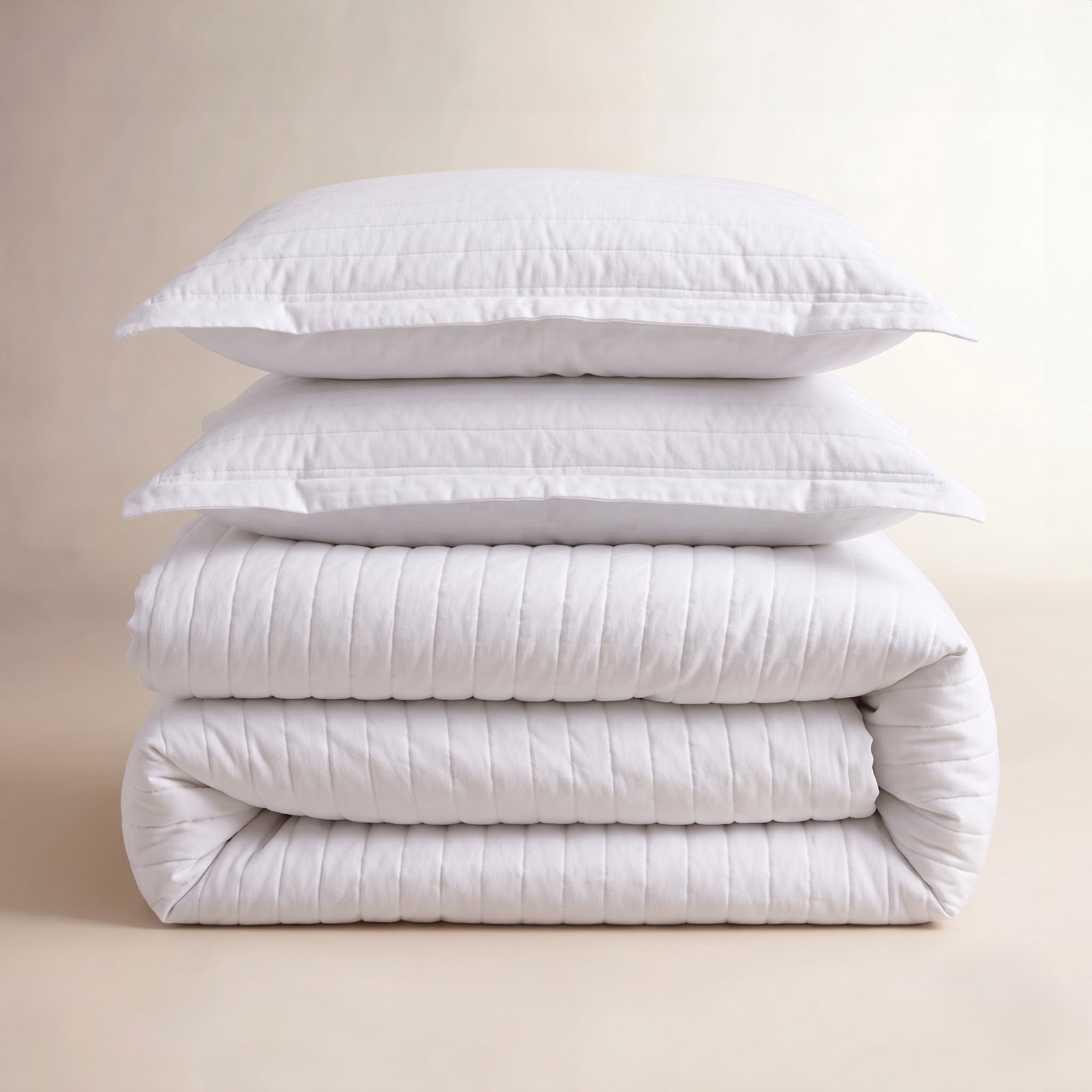 French Linen Quilt Set, King Quilt + 2 King Shams, White
