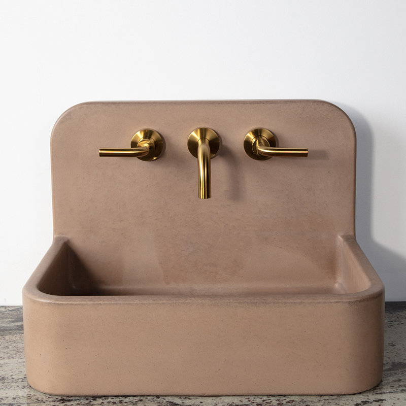 Newterra Handmade Concrete Wall/Vessel 22" Bathroom Sink, Clay, 3 Hole
