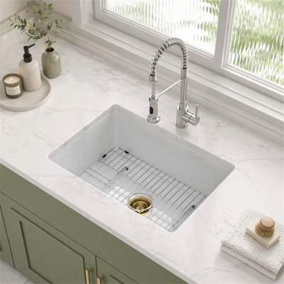 Évier de cuisine encastré 27 "x 19" x 10 "en argile réfractaire à double cuve en porcelaine blanche