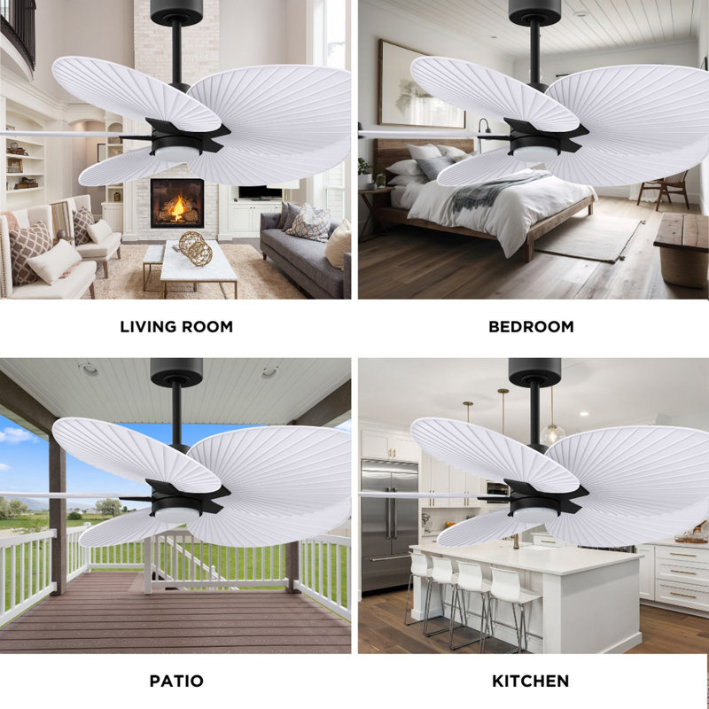 Alessandra Tropical - Five Blade Ceiling Fan - Integrated LED -Matte Black Finish -Light Blue Blades, Matte Black