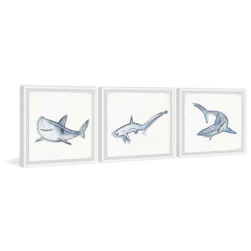 Camberley Shark Family Triptych, ensemble de 3 reproductions encadrées, H 32 po x l 32 po x P 1,5 po