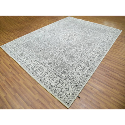 9'0" x 12'2" New Hand Knotted Ivory Wool Rectangle Oriental Rug - MOA10279987