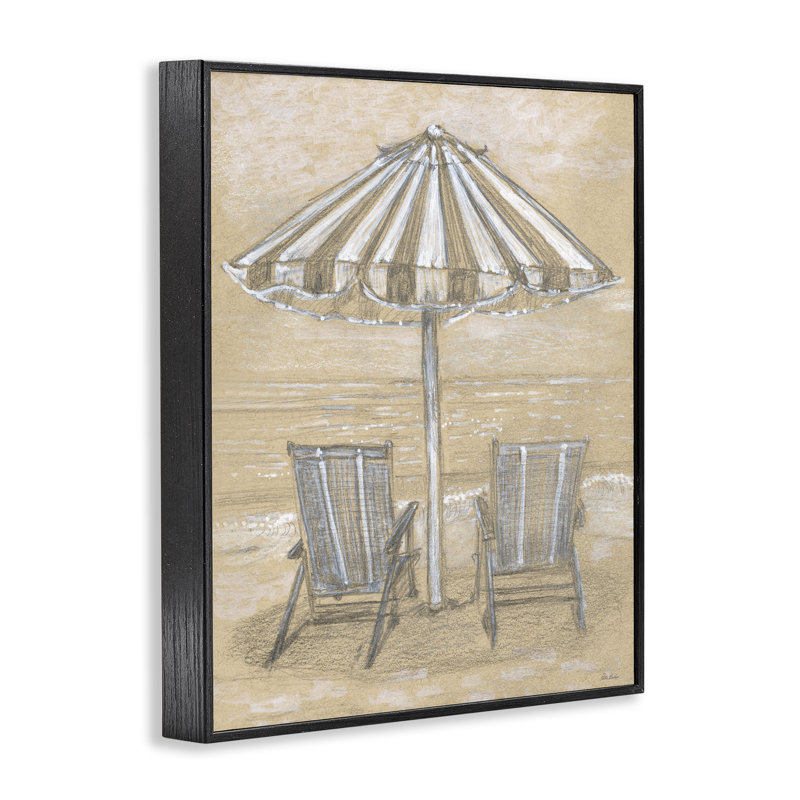 Dessin de parapluie et de chaises, estampe numérique, design par Patti Bishop, H 30 po x l 24 po, Giclée encadrée noir minuit