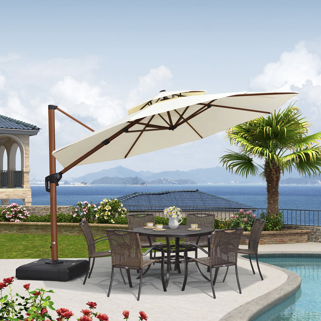 Epperly 11/12 FT  Round Wood Pattern Cantilever Umbrella with Base Freeport Park® Fabric Color: Cream Size: 108" H x 144" W x 144" D