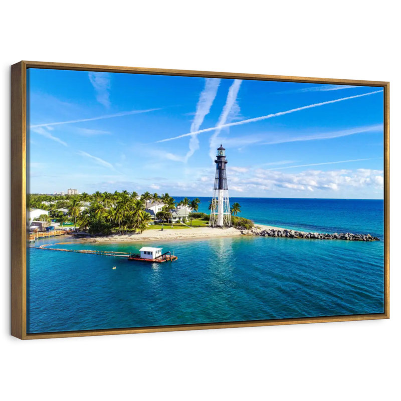 Florida Lighthouse Point, Cadre flottant doré, 31 po x 21 po