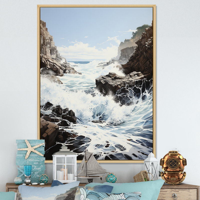 Coastal Waves Rhythmic Coastal I - Décoration murale nautique et plage, H 20 po x l 12 po x P 1 po, Cadre naturel flottant