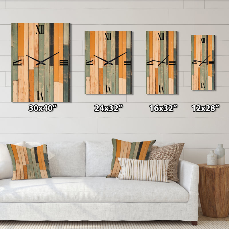 Vertical Elegance Minimal Retrovisions II - Modern Midcentury Wall Clock, 32" H x 24" W x 1" D