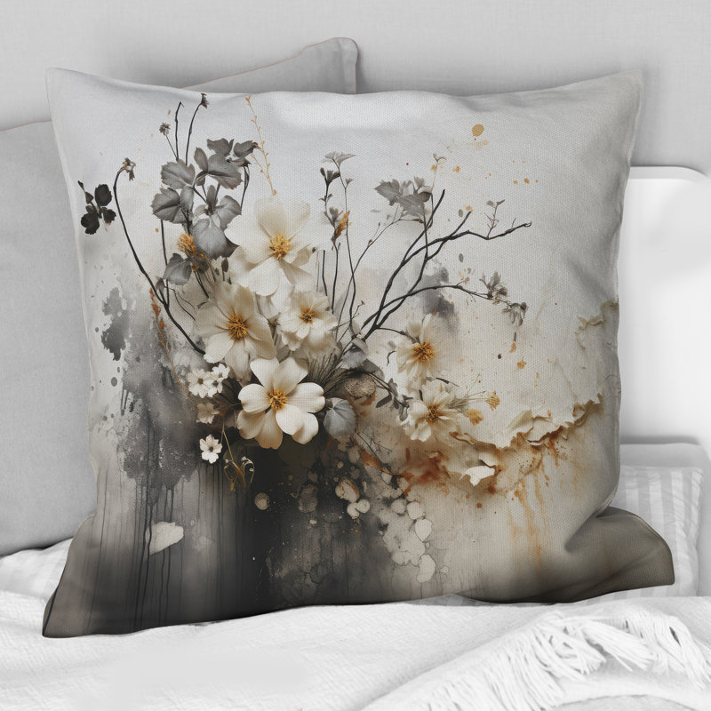 Bohemian Earthly Floral Collage I - coussin abstrait imprimé bohème, H 16 po x l 16 po, Carré