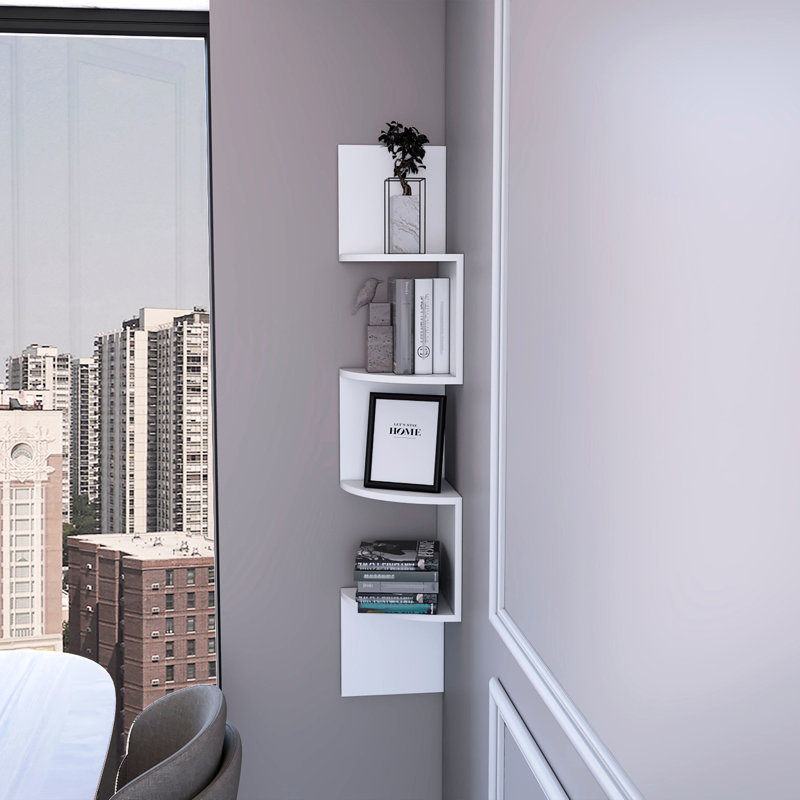 Tablette flottante avec 4 niveaux d'espace pour le bureau, Blanc
