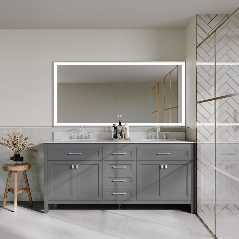 Gray 72'' Double Freestanding Bathroom Vanity with Marble Top