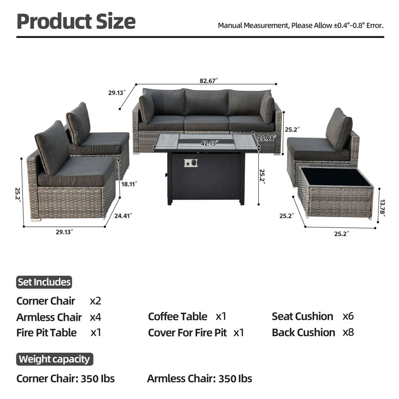 Aliva 6 - Person Patio Conversation Set with Cushions, Black