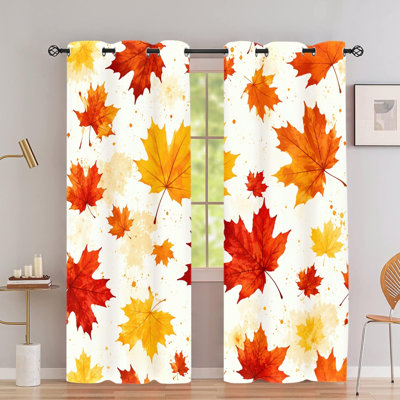 2 pièces de rideaux occultants avec œillets, feuilles d'érable d'automne, drapés en polyester à imprimé aquarelle, blocage thermique isolant, réduction du bruit et protection de la vie privée, panneaux de fenêtre décoratifs obscurcissants pour le salon, décoration de chambre à coucher