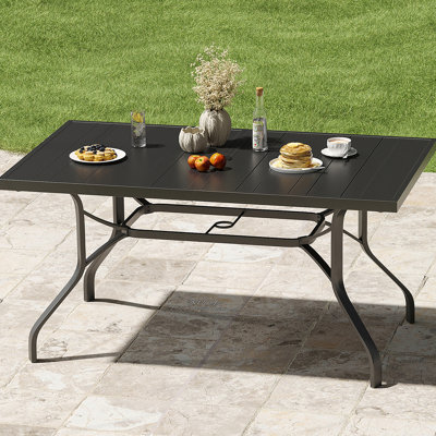 Outdoor Dining Table 60"X35", Rectangle Patio Dining Table With 1.57" Umbrella Hole, Outdoor Metal Furniture For Patio, Graden, Backyard And Poolside, Weather-Resistant