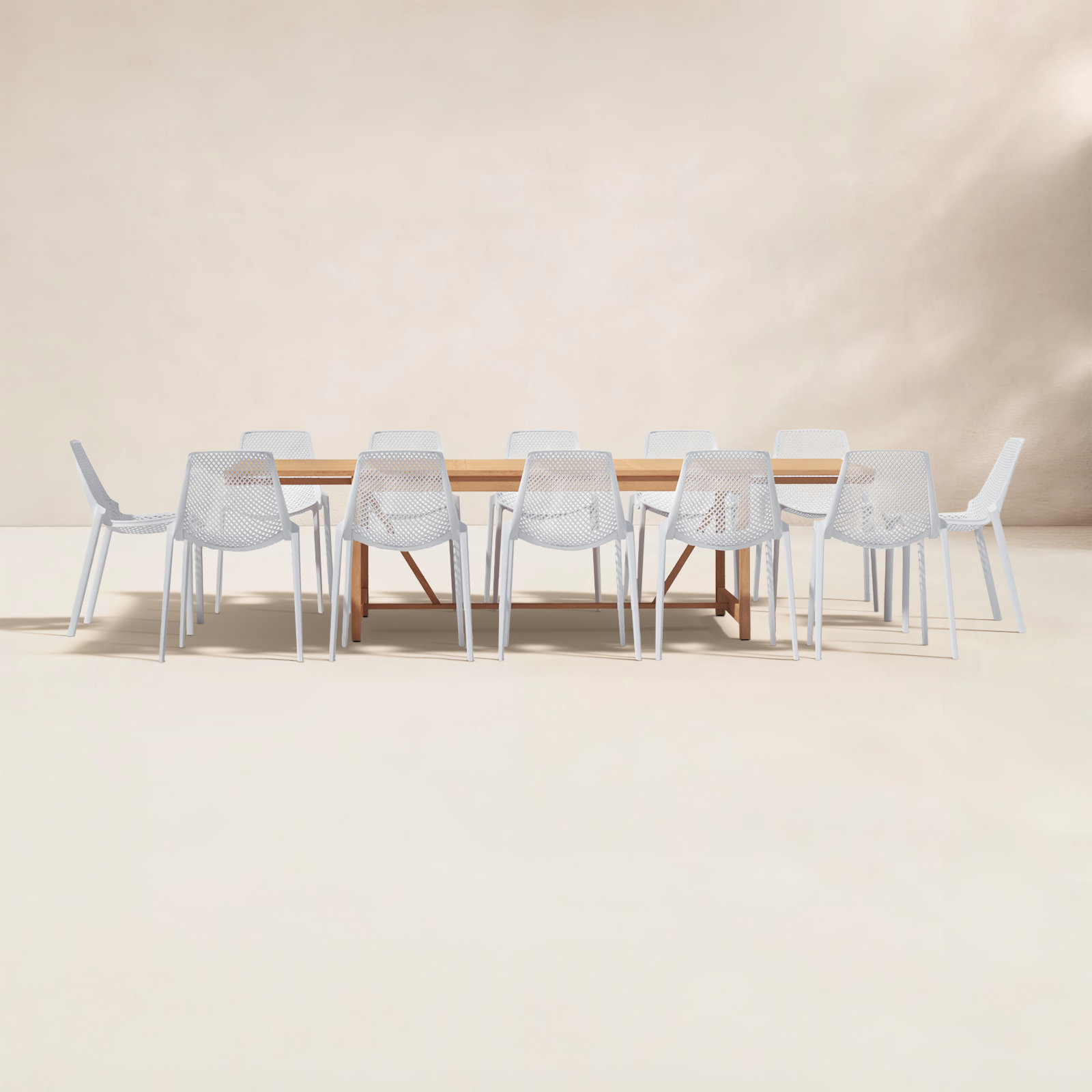 Askey 118" Eucalyptus Patio Dining Set, Light Wood