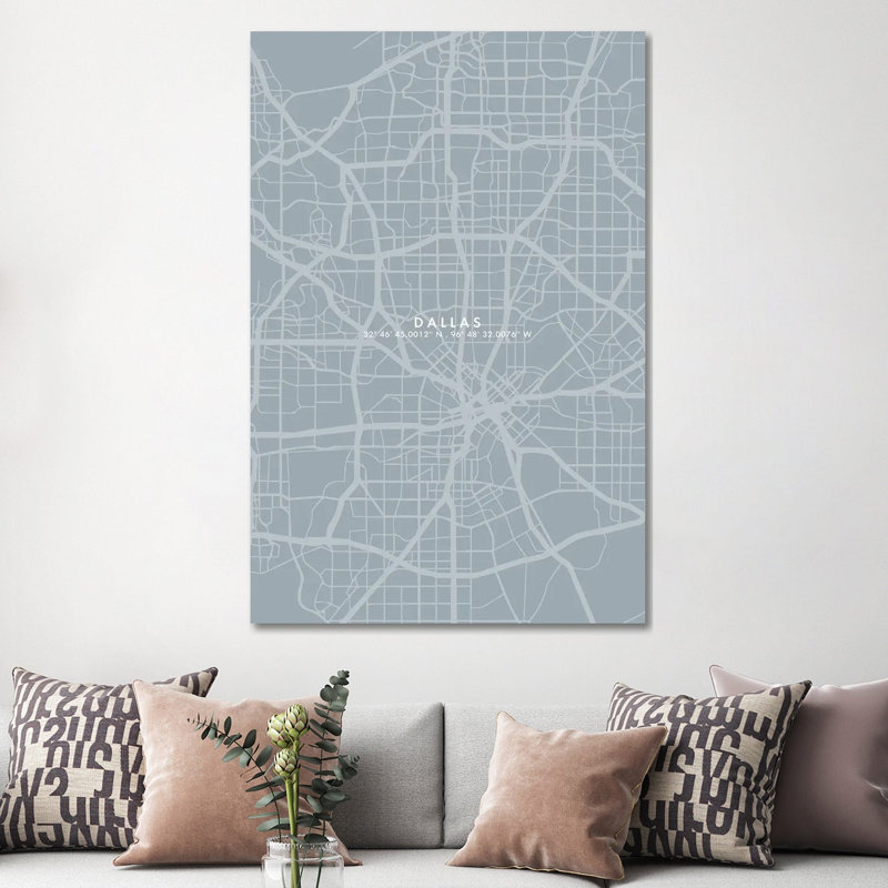 Dallas City Map 1 Piece Wrapped Canvas Wall Art, 152.5 cm H x 101.5 cm W