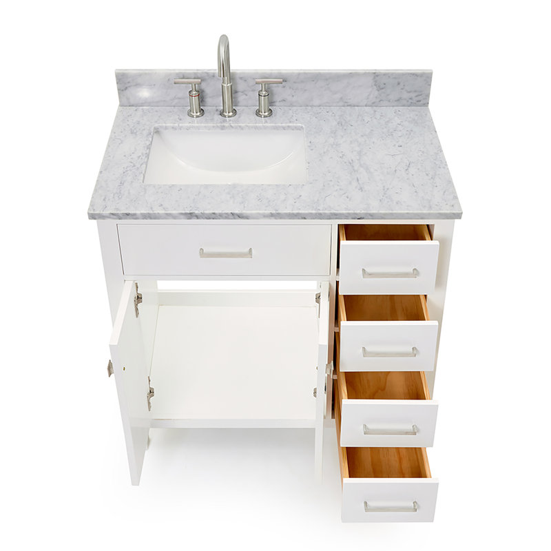 Aberdeenshire 36" Single Bathroom Vanity with Carrara White Marble Top, White