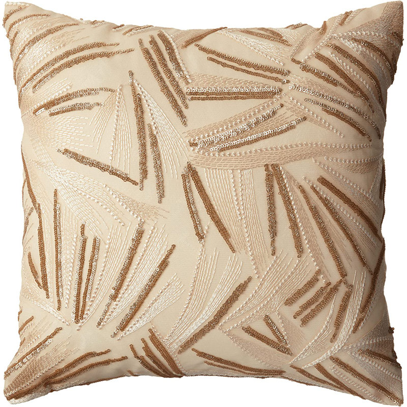 Rosetta Wheat Spikelets Pattern Embroidered Throw Pillow, Gold
