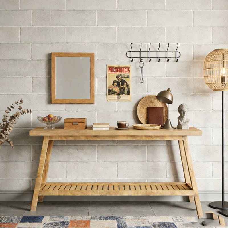 Farmhouse Entryway Table 2-Tier Sofa Table, Light Brown