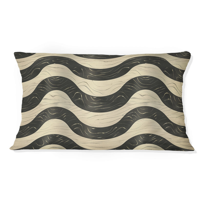 Coussin lombaire beige Mid-Century Wave Lines IV - Mid-Century