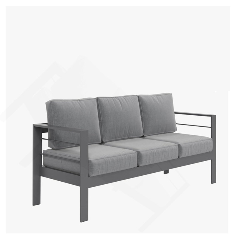 73" All-Weather Aluminum Patio Sofa, 3 Seat Outdoor Couch With  Thick Dark Gray Cushions & Gray Frame, Gray, Dark Gray