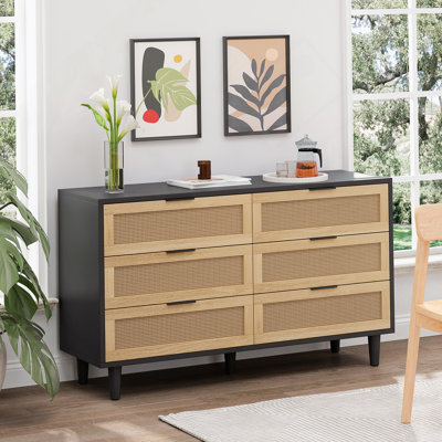 Commode de rangement à 6 tiroirs en rotin pour chambre à coucher, salon