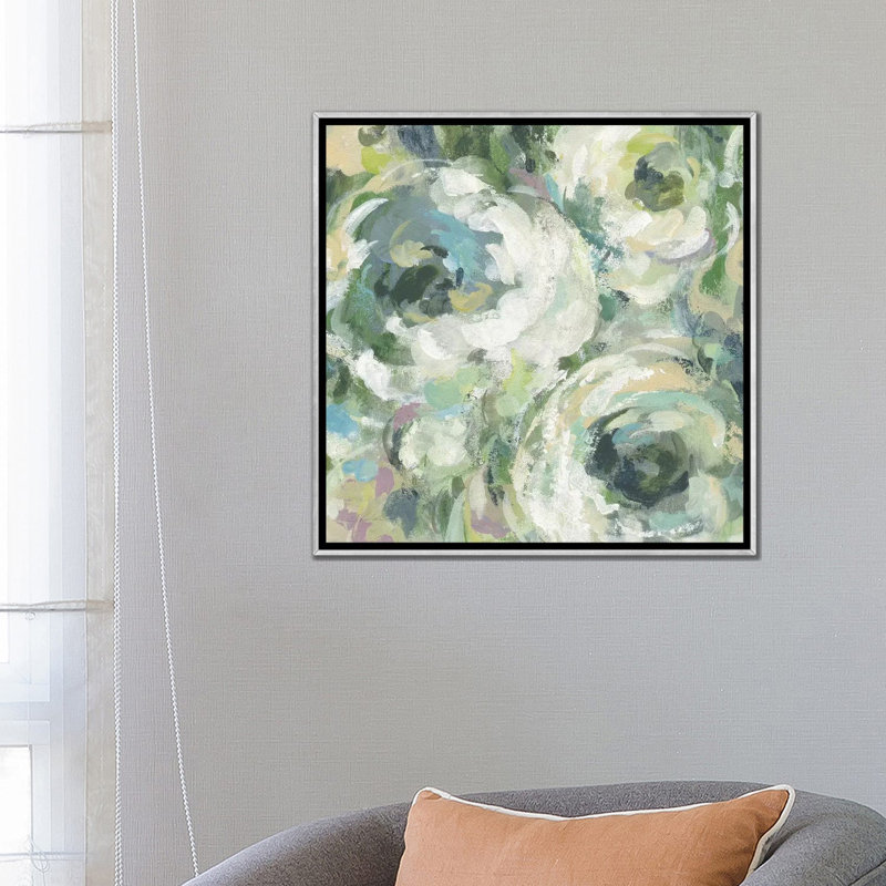 «Sage and Lavender Peony II Light» par Silvia Vassileva - reproduction, Silver Framed, H 26 po x l 26 po x P 1,5 po