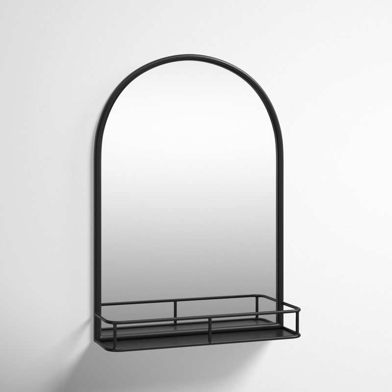 Koda Metal Flat Mirror with Shelves, Black