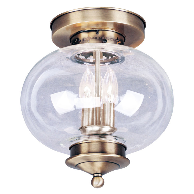 Shielo Glass Flush Mount, Antique Brass, 9.75" H x 9.5" W