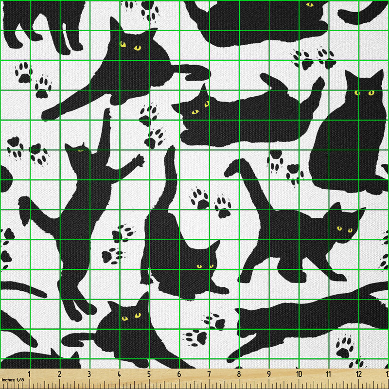 Desean Cats Yellow Eyes in Different Positions Paw Traces Multi-Purpose Fabric