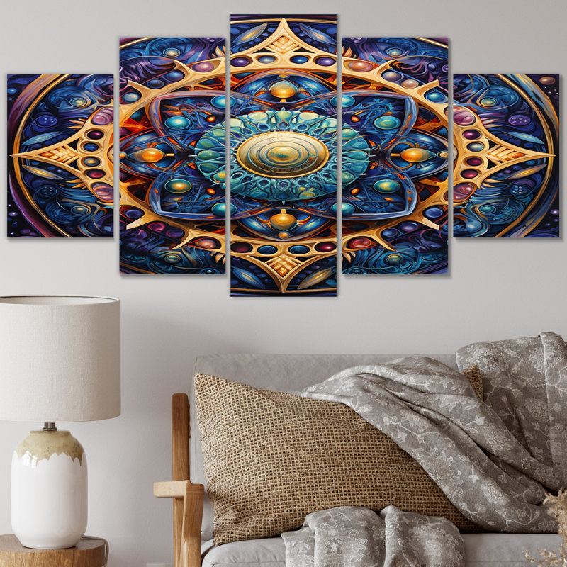 Impression sur toile rétro mandala floral - mandala boho - 5 panneaux