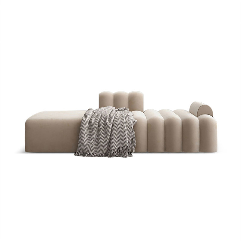 Beige Upholstered Bench, 23.62" H x 59.06" W x 27.56" D