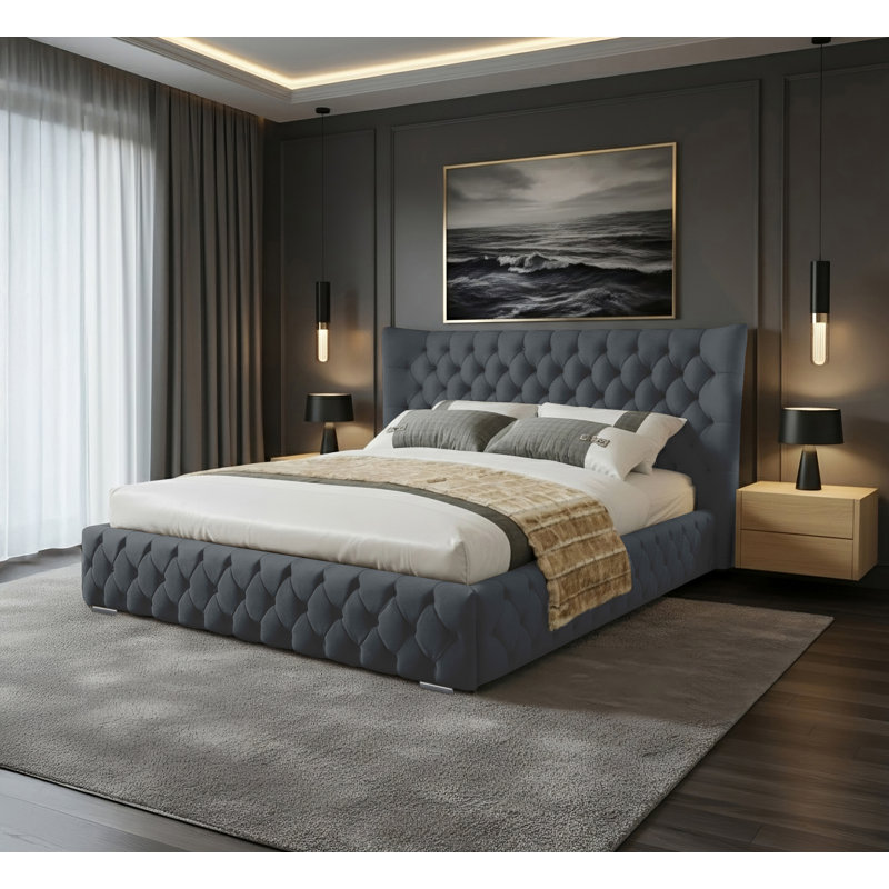 Achilleas Upholstered Bed, Charcoal, Double (4'6)