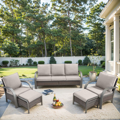 Wyland Outdoor Wicker Furniture Set With Weather-Resistant Cusions Perfect For Patios & Gardens