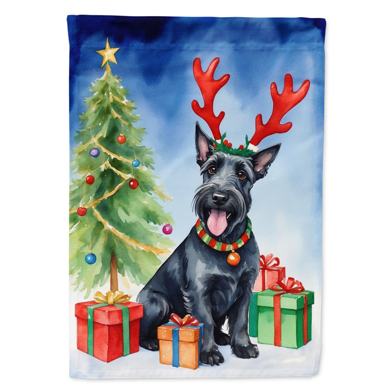 Drapeau de Noël maison de renne, Terrier écossais noir