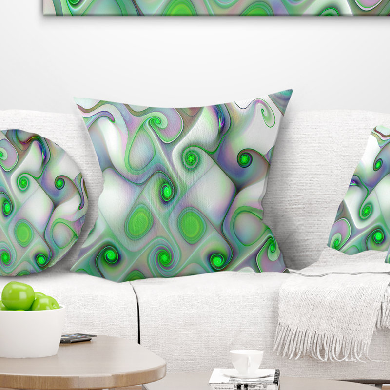 Motif blanc-vert avec des tourbillons - coussin imprimé abstrait, 16 po x 1 po, Coussin décoratif