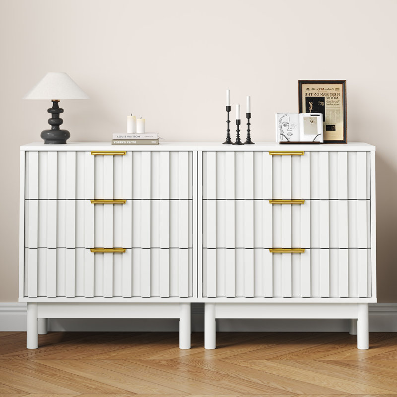 Commode 3 tiroirs avec panneau cannelé, Blanc