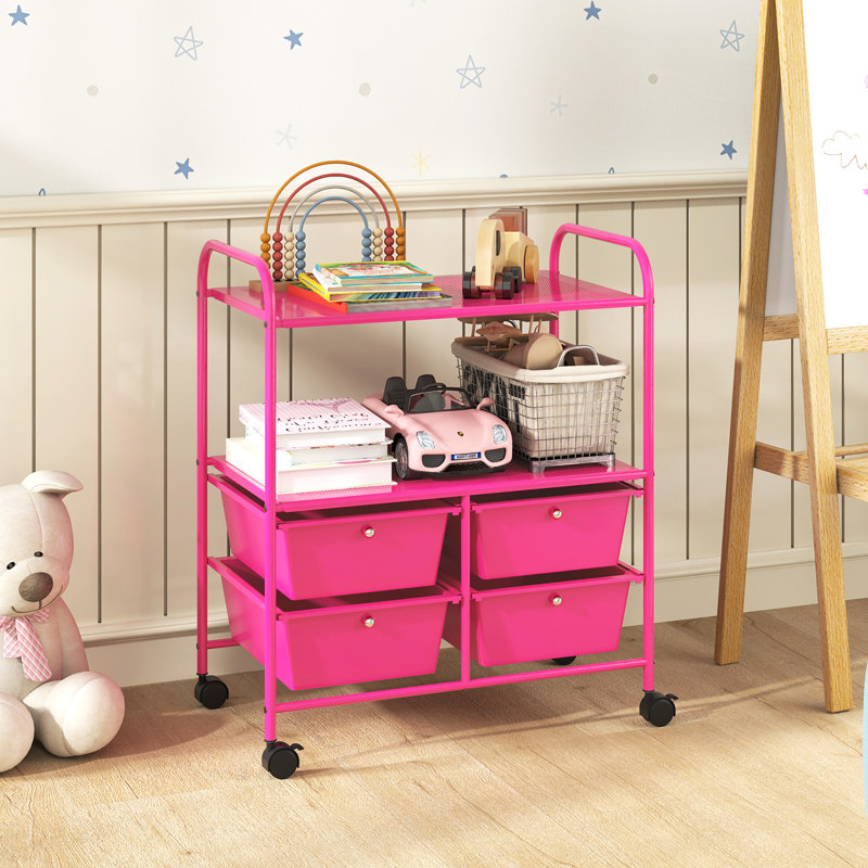  Meuble de bureau roulant à 4 tiroirs, Rose