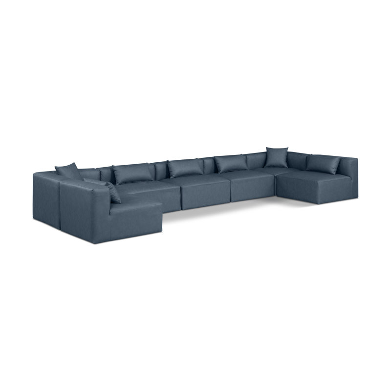 Houswerth Upholstered U-Shaped Sectional Reversible, Navy Vegan Leather