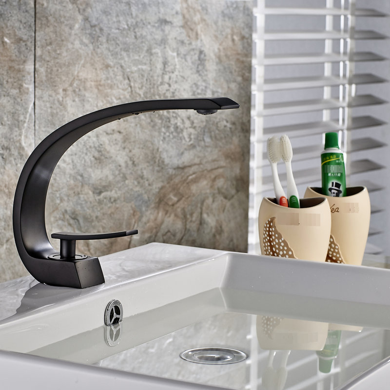 Robinet noir brossé pour lavabo de salle de bain - Meuble-lavabo géométrique à un trou avec poignée de remplissage en céramique, rouille