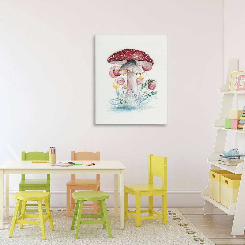 Toile de champignon rouge coiffée de rouge, design par Cady, H 30 po x l 24 po