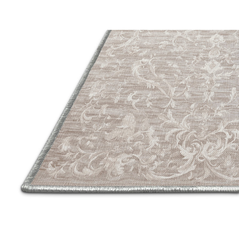 Machine Washable Beige Area Rug, Round 4'