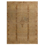 Tapis unique en laine noué à la main beige et brun de 5 pi 1 po x 6 pi 8 po avant 1900