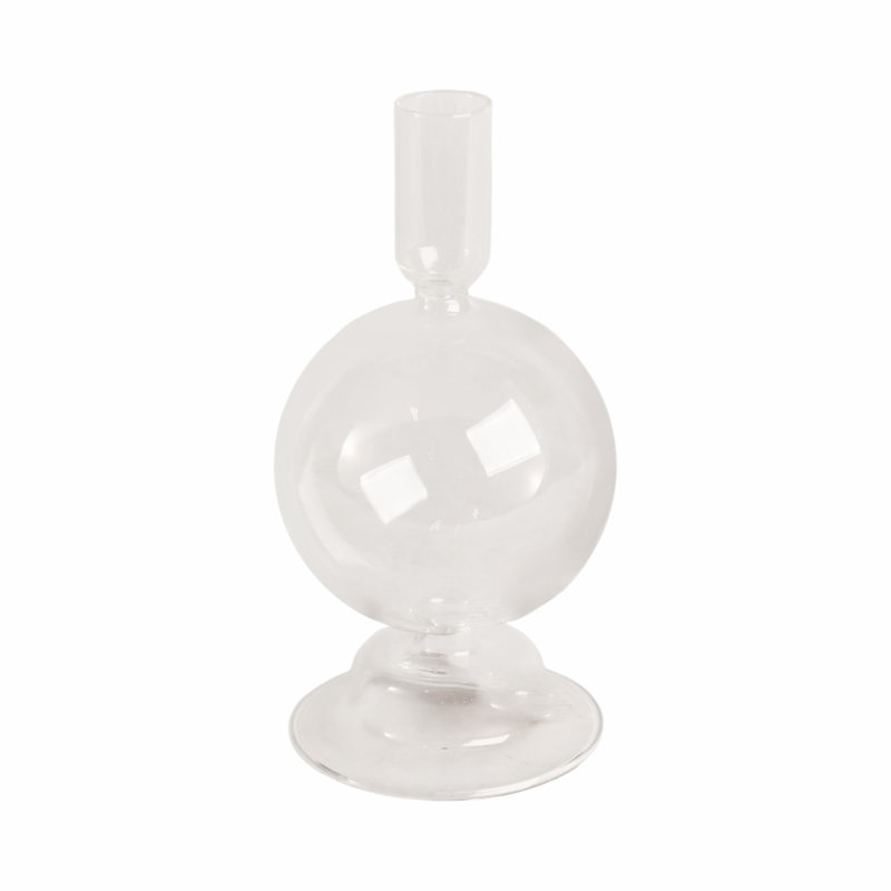 Rupani 7" H Glass Taper Tabletop Candle Holder, Clear