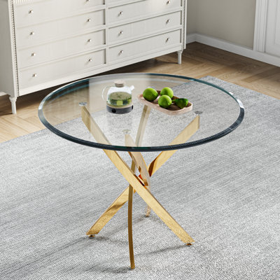 36" Round Tempered Glass Dining Table With Stainless Steel Legs