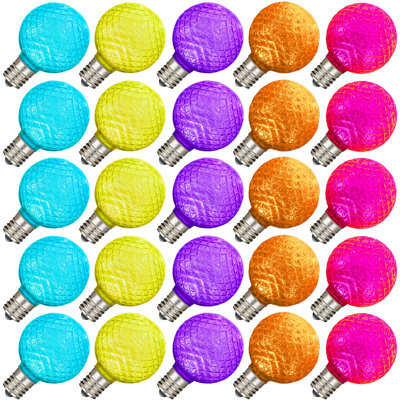 Novelty Lights 25 Pack G40 LED Replacement Bulbs, E12 LED Bulb, 0.50w Diamond Faceted Shatterproof Modern Multicolor Globe String Light Bulbs for Patio Decor